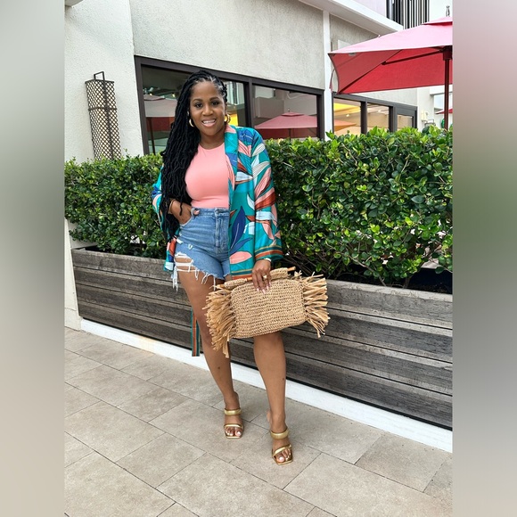 Large Straw Bag Top Handle-GREEN ONLY - Picture 5 of 5